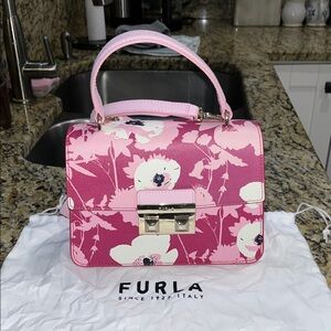 NWOT Furla Tini Mini Leather Pink Floral Women's Bag